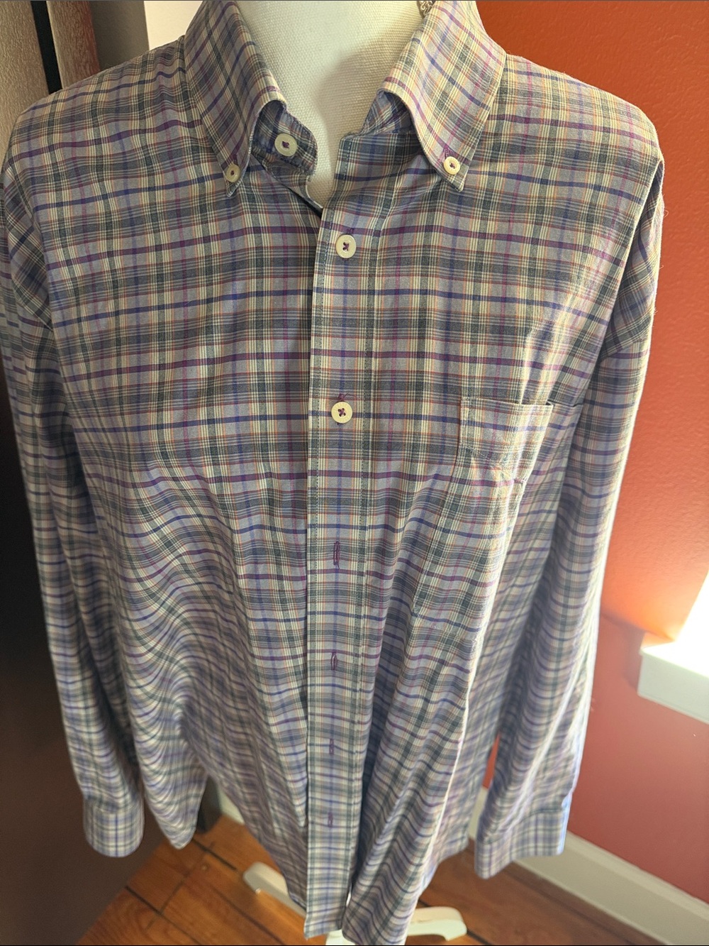 Alan Flusser Lavender and Blue Plaid Button-Down Shirt